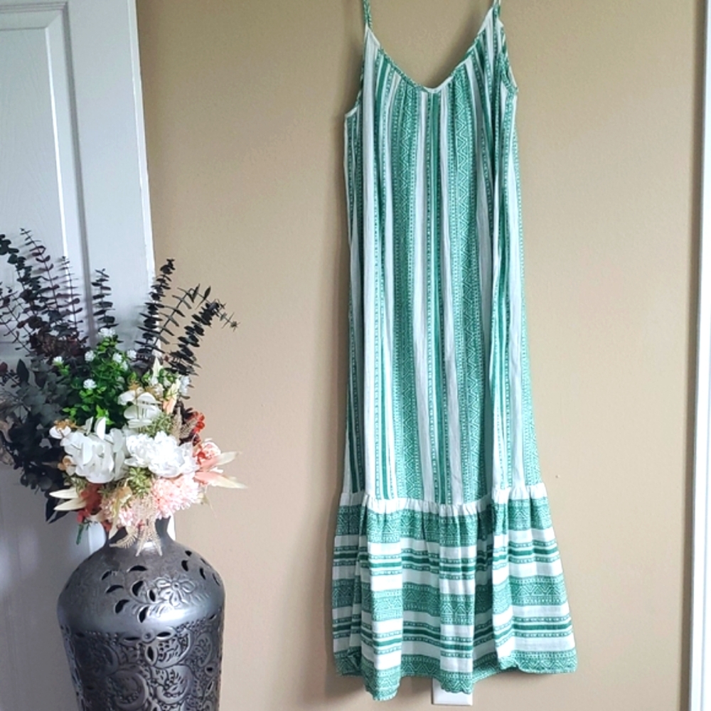 Velvet Graham And Spenver Brand Green and White Striped Maxi Dress